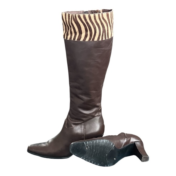 Dark Brown Animal Print Italian Leather Boots Size 10 - Picture 2 of 5